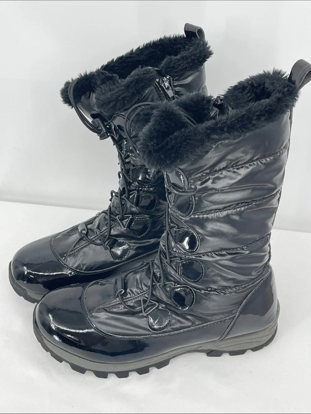 Storm Black Women's Winter Rain Boots with Faux Fur Trim SIZE 10 M